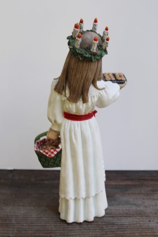 photo of Norway resin figurine, Lucia queen girl w/ candles crown wreath & holiday saffron buns  #11