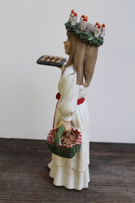 photo of Norway resin figurine, Lucia queen girl w/ candles crown wreath & holiday saffron buns  #12