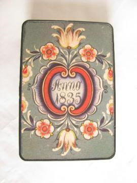 catalog photo of Norwegian rosemaled pattern paper match box cover, old Norway souvenir