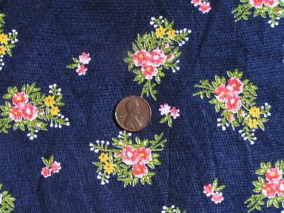 photo of Nosegays floral on navy, vintage cotton fabric #1