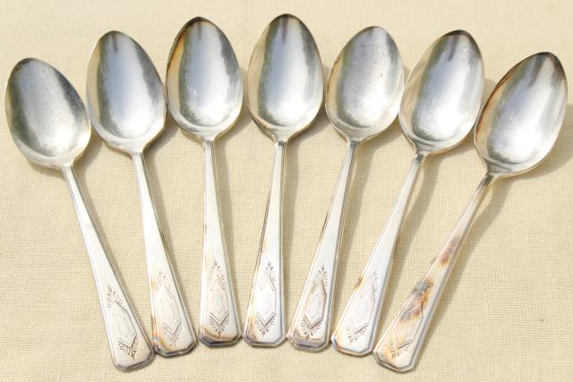 photo of Nuart art deco 1930s vintage silver plate flatware, Wm A Rogers teaspoons #1