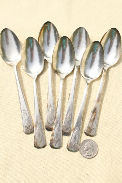 photo of Nuart art deco 1930s vintage silver plate flatware, Wm A Rogers teaspoons #2