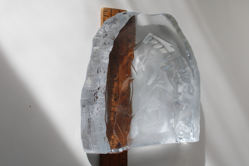 photo of Nybro Sweden art glass crystal, large heavy ice texture sculpture, Eskimo mother & child portrait  #6