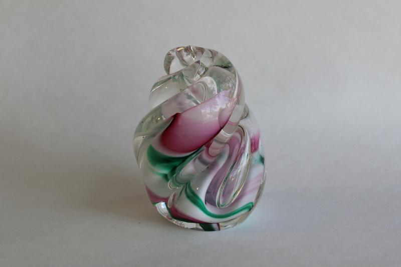 photo of OBG? vintage paperweight, pink green clear glass swirl like a unicorn horn #1