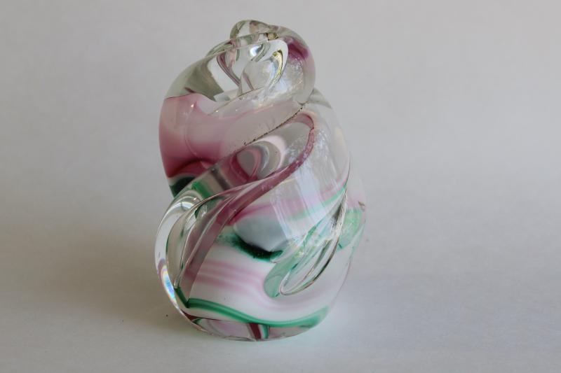 photo of OBG? vintage paperweight, pink green clear glass swirl like a unicorn horn #2