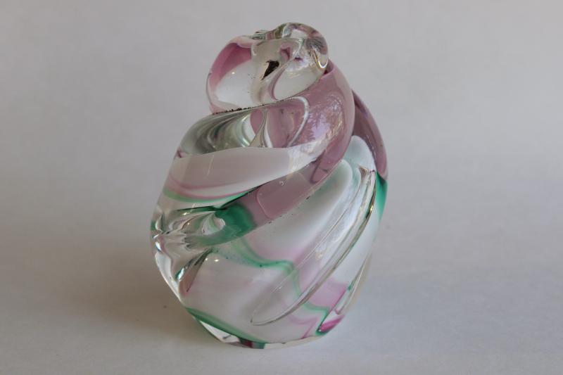 photo of OBG? vintage paperweight, pink green clear glass swirl like a unicorn horn #3