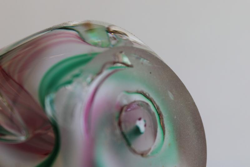 photo of OBG? vintage paperweight, pink green clear glass swirl like a unicorn horn #5