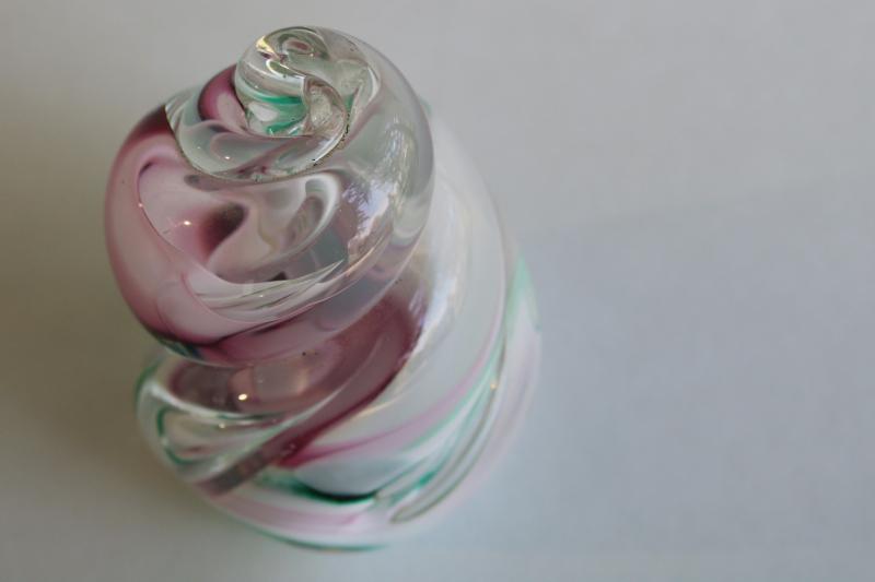 photo of OBG? vintage paperweight, pink green clear glass swirl like a unicorn horn #6