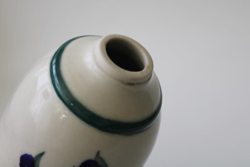 photo of O'Keane pottery, hand painted blue iris flower stoneware bottle vase or lamp base #2