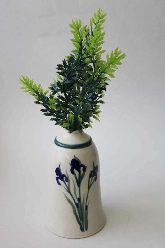 photo of O'Keane pottery, hand painted blue iris flower stoneware bottle vase or lamp base #5