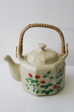 catalog photo of OMC Japan label Otagiri vintage ceramic tea pot red strawberries pattern