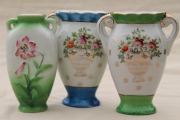 catalog photo of Occupied Japan collection miniature china vases, vintage hand painted porcelain