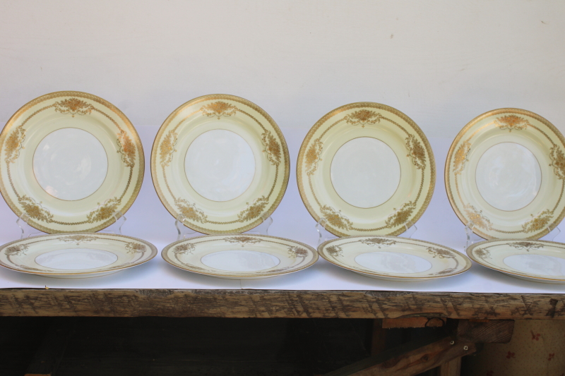 photo of Occupied Japan vintage Noritake china dinner plates set of 8, Goldana pattern hand painted gold  #1