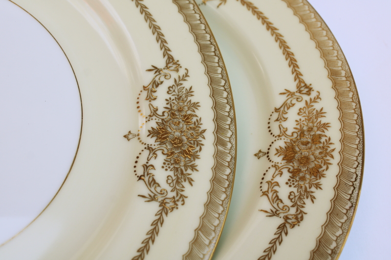 photo of Occupied Japan vintage Noritake china dinner plates set of 8, Goldana pattern hand painted gold  #4