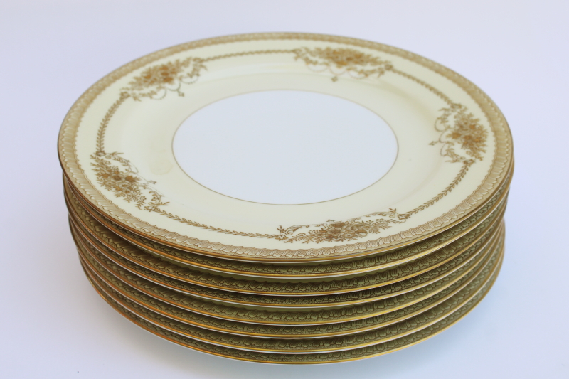 photo of Occupied Japan vintage Noritake china dinner plates set of 8, Goldana pattern hand painted gold  #8