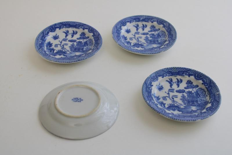 photo of Occupied Japan vintage blue willow china butter pats or tiny plates, set of four #1