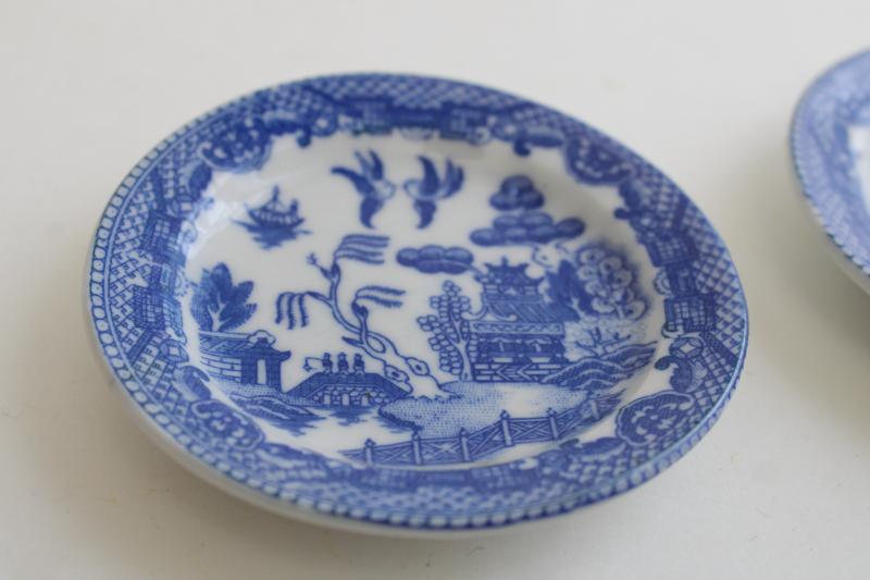 photo of Occupied Japan vintage blue willow china butter pats or tiny plates, set of four #2