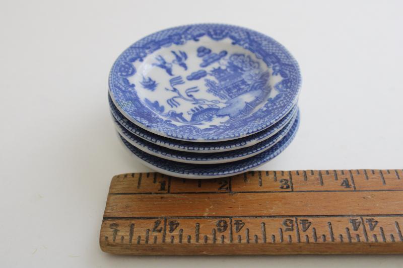 photo of Occupied Japan vintage blue willow china butter pats or tiny plates, set of four #4