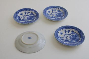 catalog photo of Occupied Japan vintage blue willow china butter pats or tiny plates, set of four