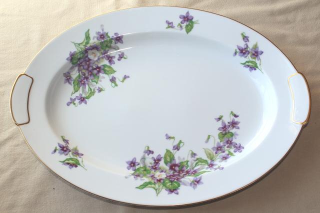 photo of Occupied Japan vintage china w/ violets floral, large serving platter or tray #1