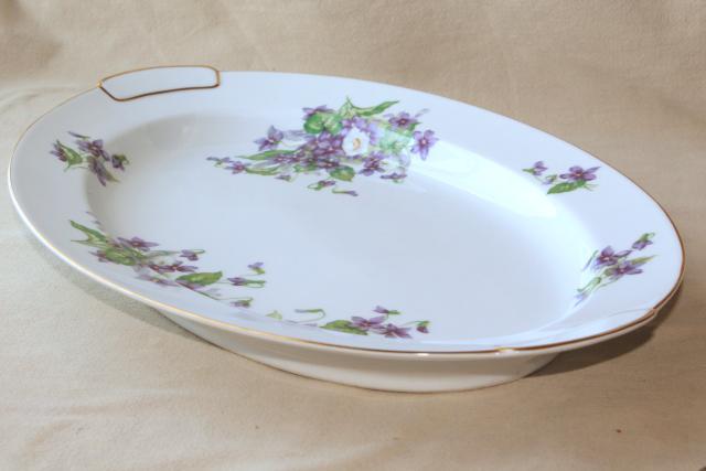 photo of Occupied Japan vintage china w/ violets floral, large serving platter or tray #2