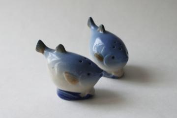 catalog photo of Occupied Japan vintage hand painted ceramic fish S&P shakers set, fisherman aesthetic 