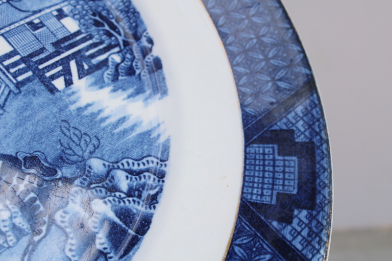 photo of Occupied Japan vintage ironstone dinner plates, Real Old Willow blue & white china Chinese export style #3