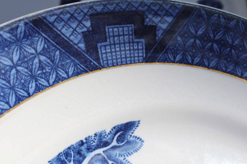 photo of Occupied Japan vintage ironstone dinner plates, Real Old Willow blue & white china Chinese export style #4