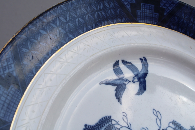 photo of Occupied Japan vintage ironstone dinner plates, Real Old Willow blue & white china Chinese export style #7