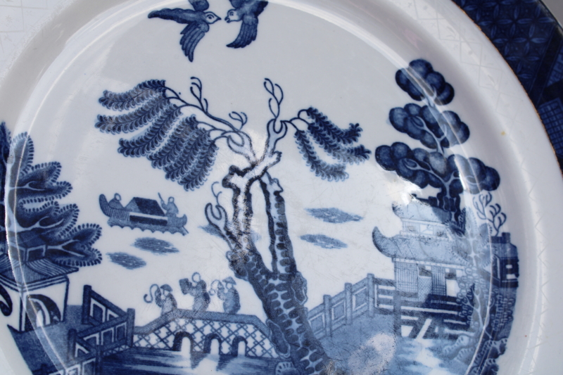 photo of Occupied Japan vintage ironstone dinner plates, Real Old Willow blue & white china Chinese export style #8