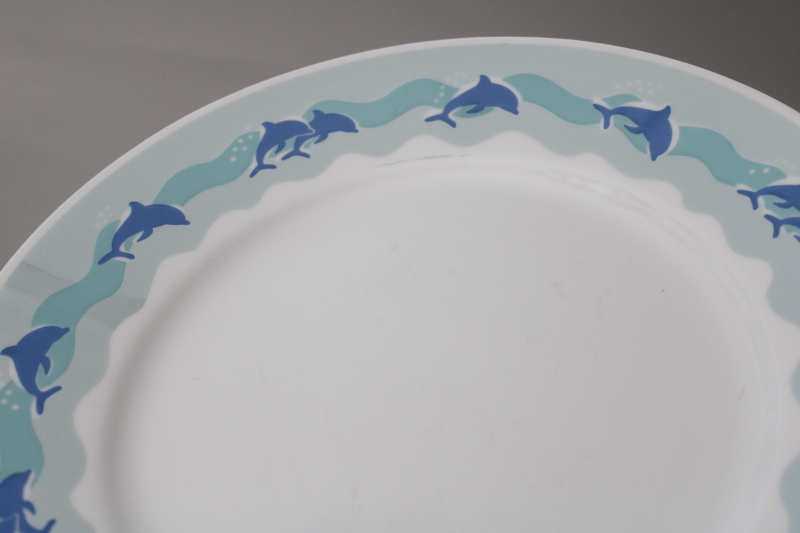 photo of Ocean Dance aqua blue dolphins vintage Corelle, set of four dinner plates #3