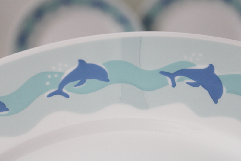 photo of Ocean Dance aqua blue dolphins vintage Corelle, set of four dinner plates #4