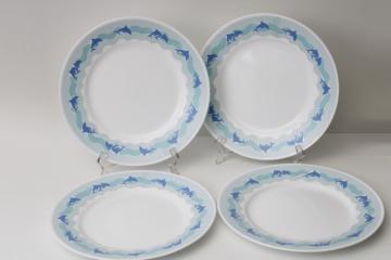 Ocean Dance aqua blue dolphins vintage Corelle, set of four dinner plates