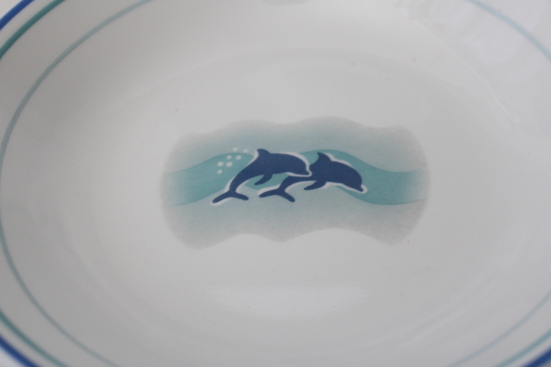 photo of Ocean Dance aqua blue dolphins vintage Corelle, set of four large soup bowls #2