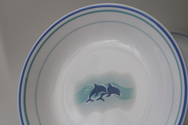 photo of Ocean Dance aqua blue dolphins vintage Corelle, set of four large soup bowls #3