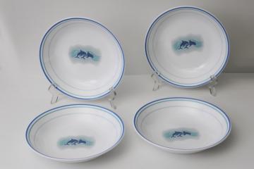 Ocean Dance aqua blue dolphins vintage Corelle, set of four large soup bowls