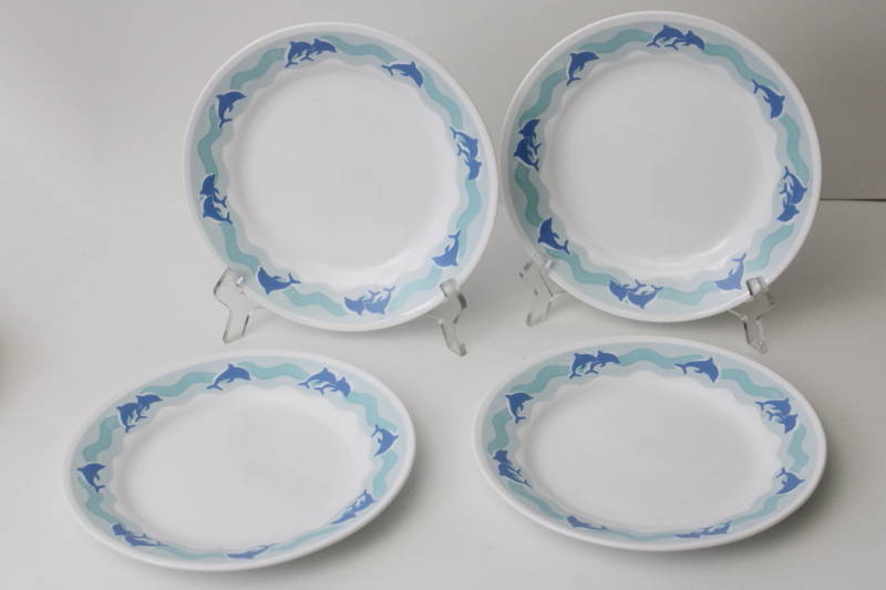 Ocean Dance aqua blue dolphins vintage Corelle set of four salad plates