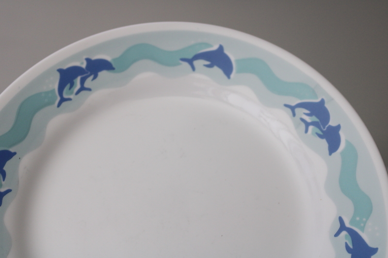 photo of Ocean Dance aqua blue dolphins vintage Corelle, set of four salad plates #2