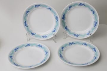 Ocean Dance aqua blue dolphins vintage Corelle, set of four salad plates