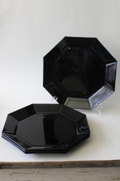 catalog photo of Octime vintage Arcoroc France ebony black glass dinner plates set of four