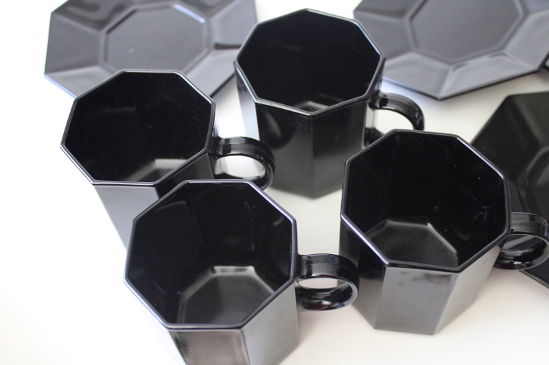 photo of Octime vintage Arcoroc ebony black glass demitasse cups & saucers, never used #4