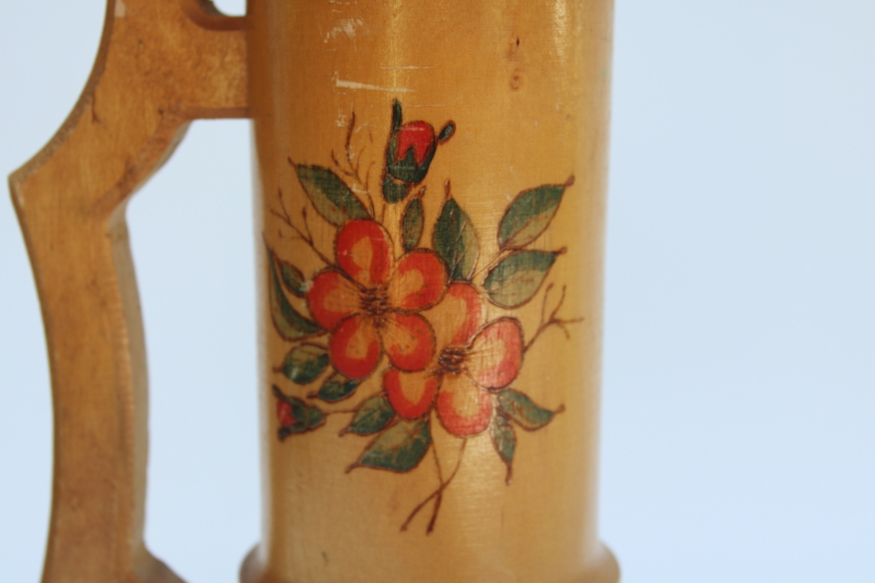 photo of Oktoberfest decor, rustic vintage hand painted carved wood decorative beer stein hinged lid #2