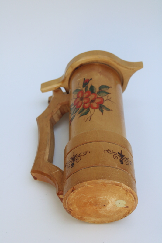 photo of Oktoberfest decor, rustic vintage hand painted carved wood decorative beer stein hinged lid #6