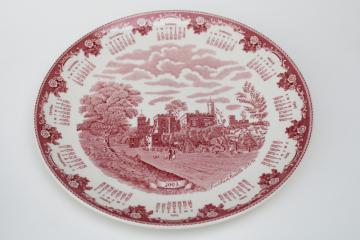 catalog photo of Old Britain Castles Johnson Bros red pink transferware Ruthin Castle calendar plate