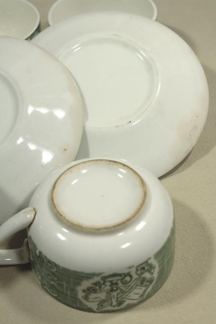 photo of Old Curiosity Shop green transferware, cups & saucers vintage Royal china dinnerware #7