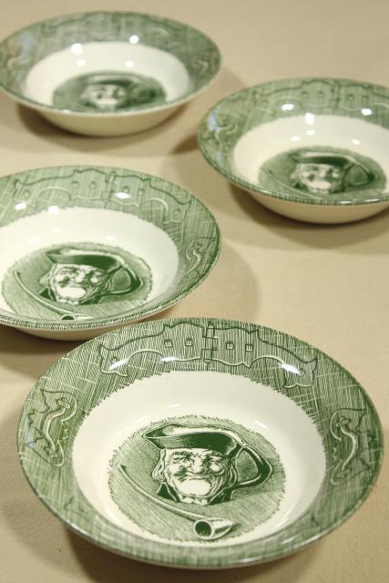 photo of Old Curiosity Shop green transferware, vintage Royal china dinnerware, fruit bowls #1