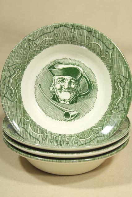 photo of Old Curiosity Shop green transferware, vintage Royal china dinnerware, fruit bowls #3