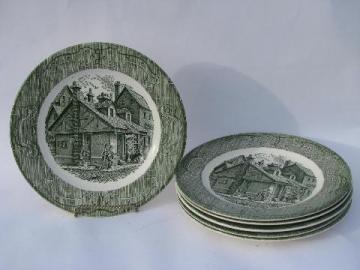 catalog photo of Old Curiosity Shop pattern china, vintage Royal transferware, 6 dinner plates