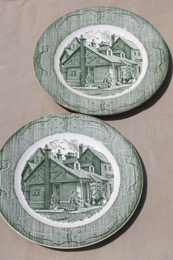 photo of Old Curiosity Shop pattern china, vintage Royal transferware dinner plates #1