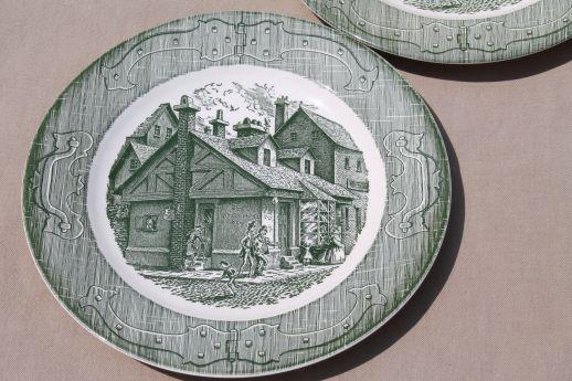 photo of Old Curiosity Shop pattern china, vintage Royal transferware dinner plates #2